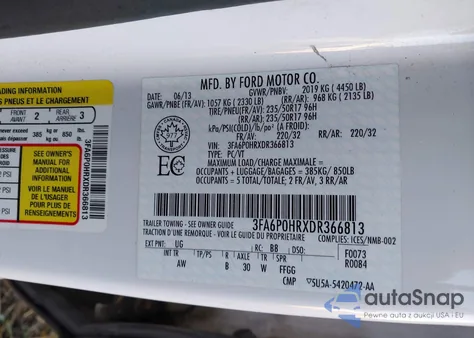 2013 Ford Fusion Se z USA, uszkodzony, nr VIN 3FA6P0HRXDR366813